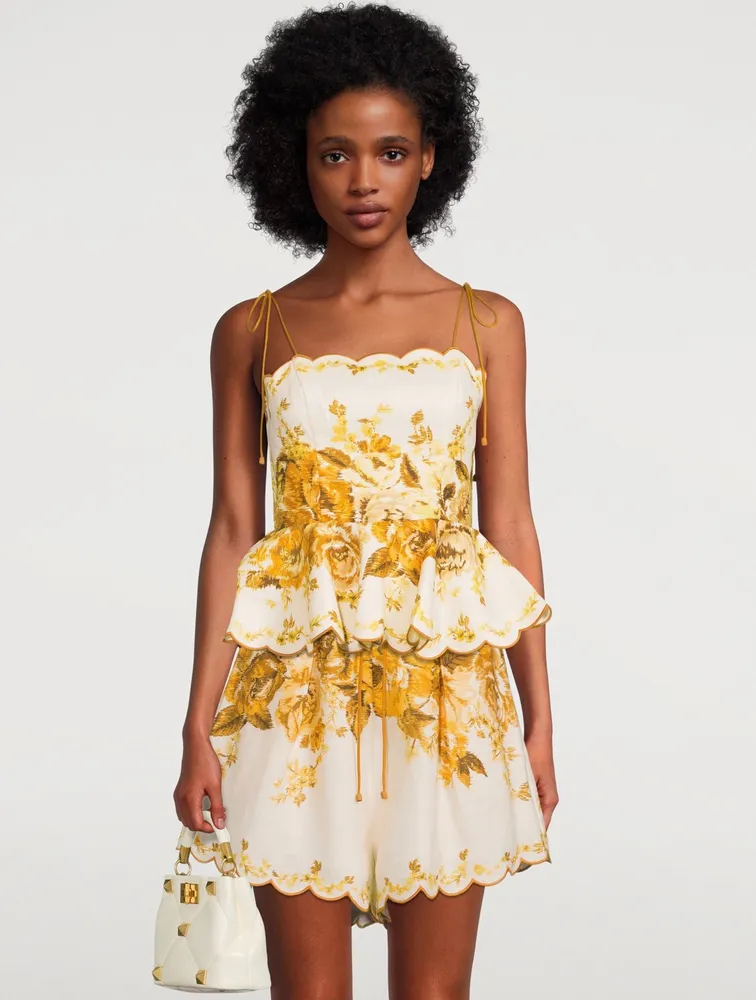 Aliane Linen Peplum Scallop Top