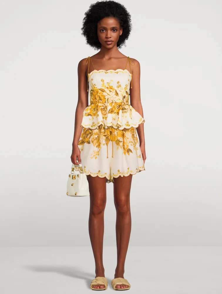 Aliane Linen Peplum Scallop Top