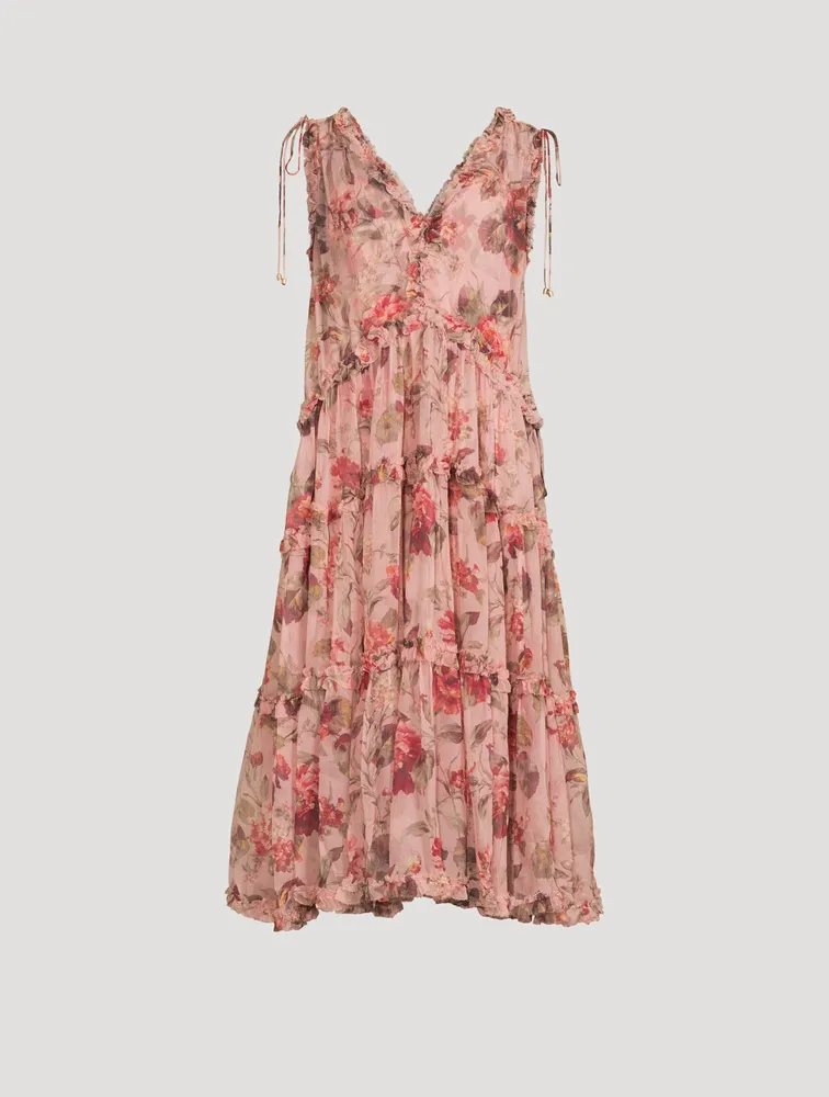 Cassia Silk Frill Midi Dress