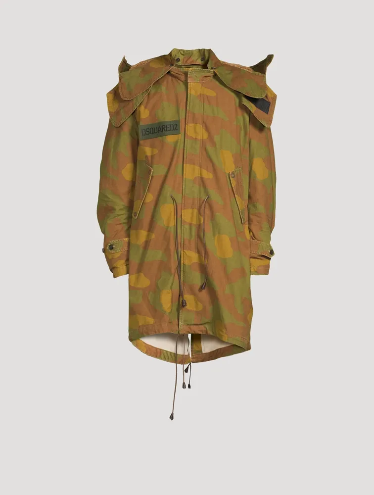 Hooded Parka Coat Camo Print