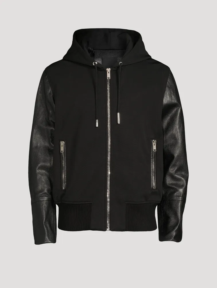 Leather And Jersey Hooded Jacket