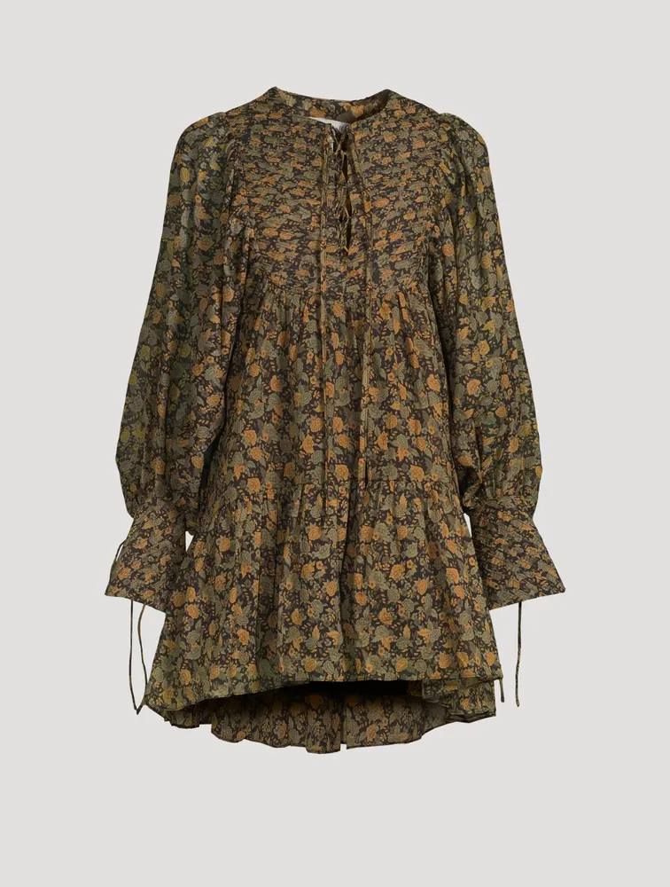 Francine Printed Balloon-Sleeve Mini Dress