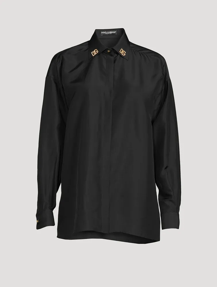 Habotai Silk Shirt With Crystal Logos