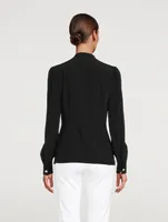 Crepe de Chine Pussy-Bow Blouse With Crystal Logos