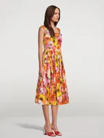 Poplin Midi Dress Gerbera Daisy Print