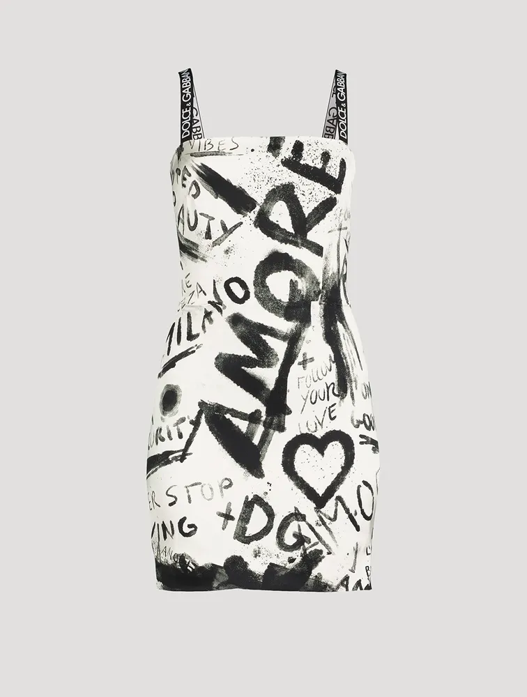 Charmeuse Mini Dress Graffiti Print