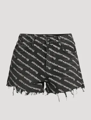 Bite High-Waisted Denim Shorts Logo Print