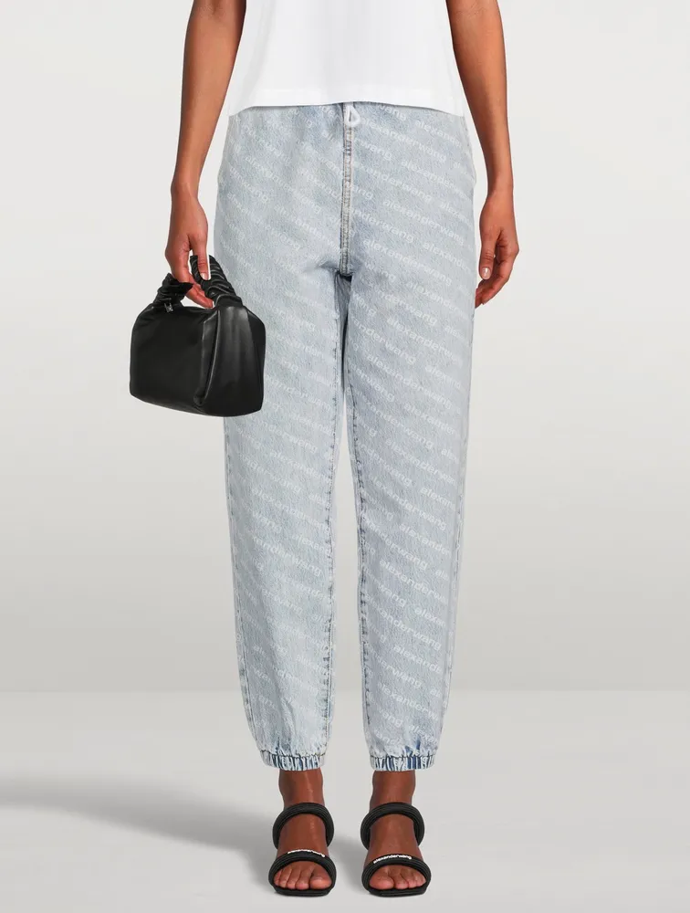 Denim Jogger Pants Logo Print