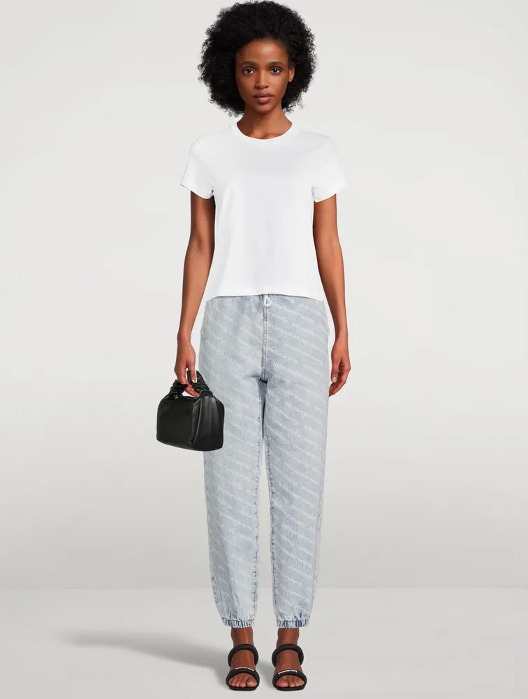 Denim Jogger Pants Logo Print
