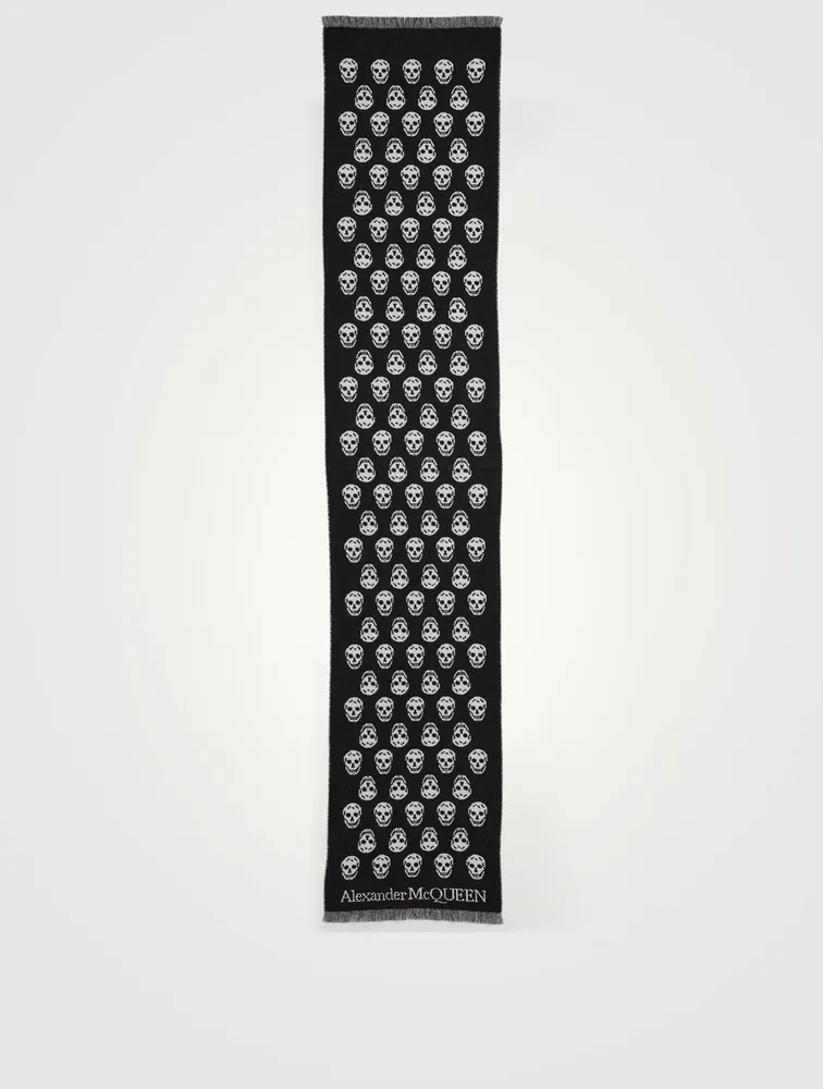 Wool Reversible Scarf In Upside Down Skull Print