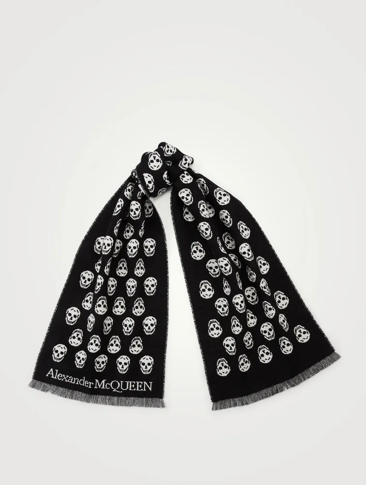 Wool Reversible Scarf In Upside Down Skull Print