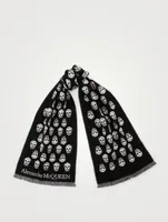 Wool Reversible Scarf In Upside Down Skull Print