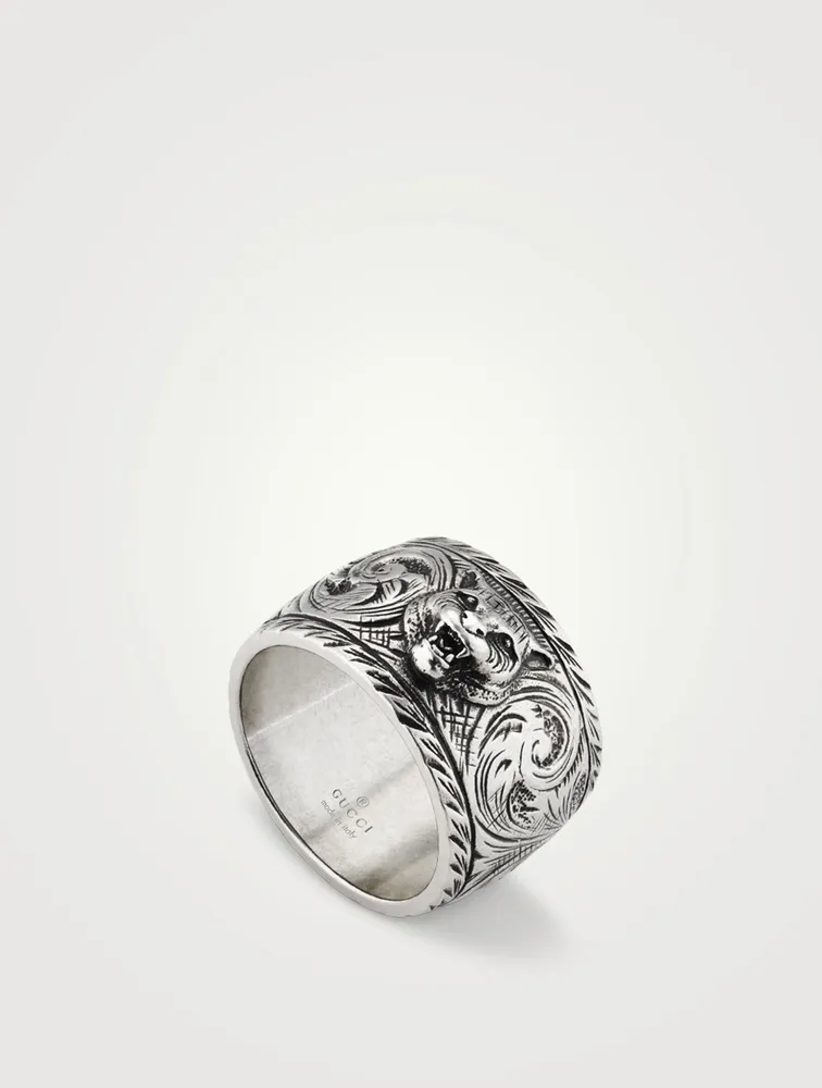 Silver Feline Head Ring