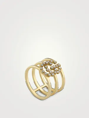 Double G 18K Gold Triple Band Ring With Diamonds