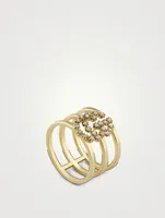Double G 18K Gold Triple Band Ring With Diamonds