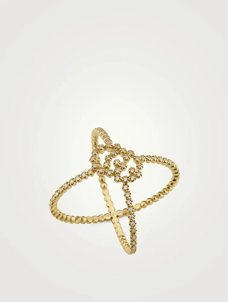GG Running 18K Gold X Ring With Diamonds
