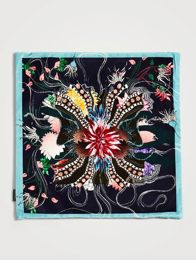 Ocean Blooms Velvet And Cotton Cushion