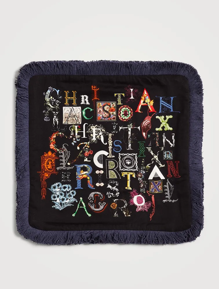 Do You Speak Lacroix? Embroidered Cotton Cushion With Fringe