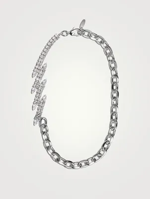 Asymmetrical Long Chain Lightning Bolt Necklace With Crystals