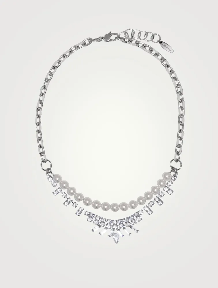 Chain Necklace With Faux Pearl And Crystals