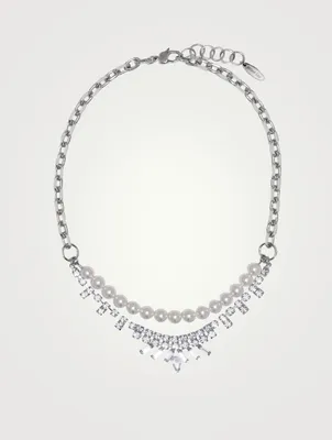 Chain Necklace With Faux Pearl And Crystals
