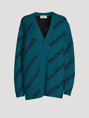Virgin Wool Cardigan Logo Print