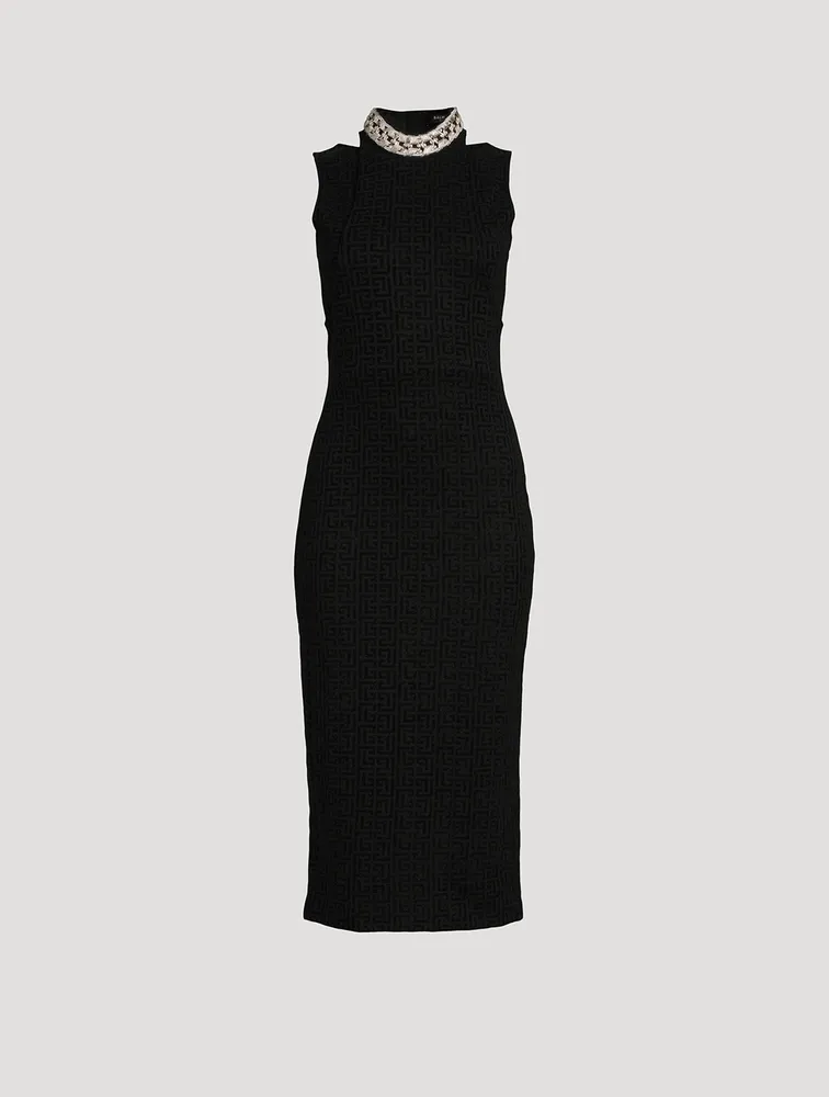 Velvet Monogram Midi Dress With Chain Collar