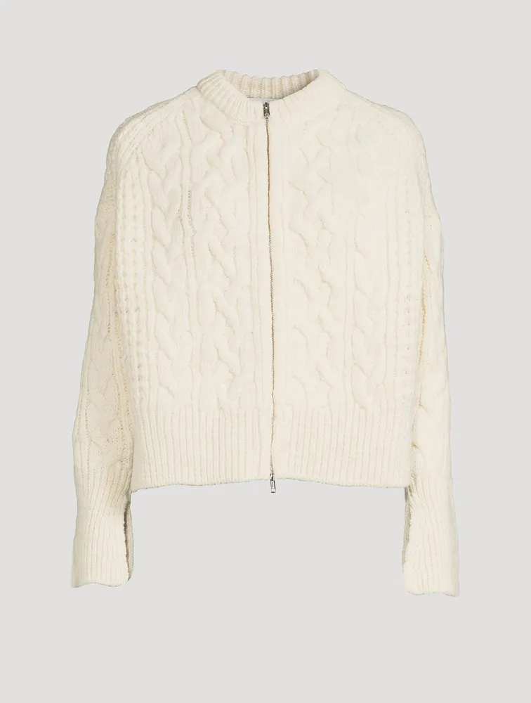 Cable-Knit Wool Zip-Front Cardigan