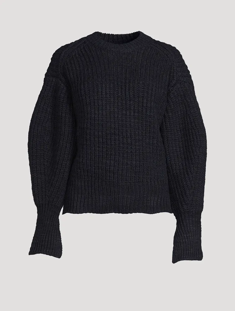 Puff-Sleeve Wool Sweater With Back Bow