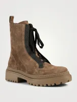 Suede Combat Boots With Monili