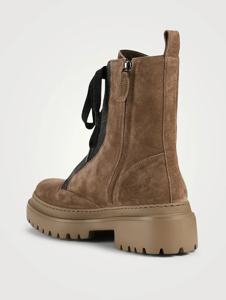 Suede Combat Boots With Monili