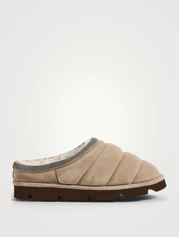 Shearling-Lined Padded Suede Slippers