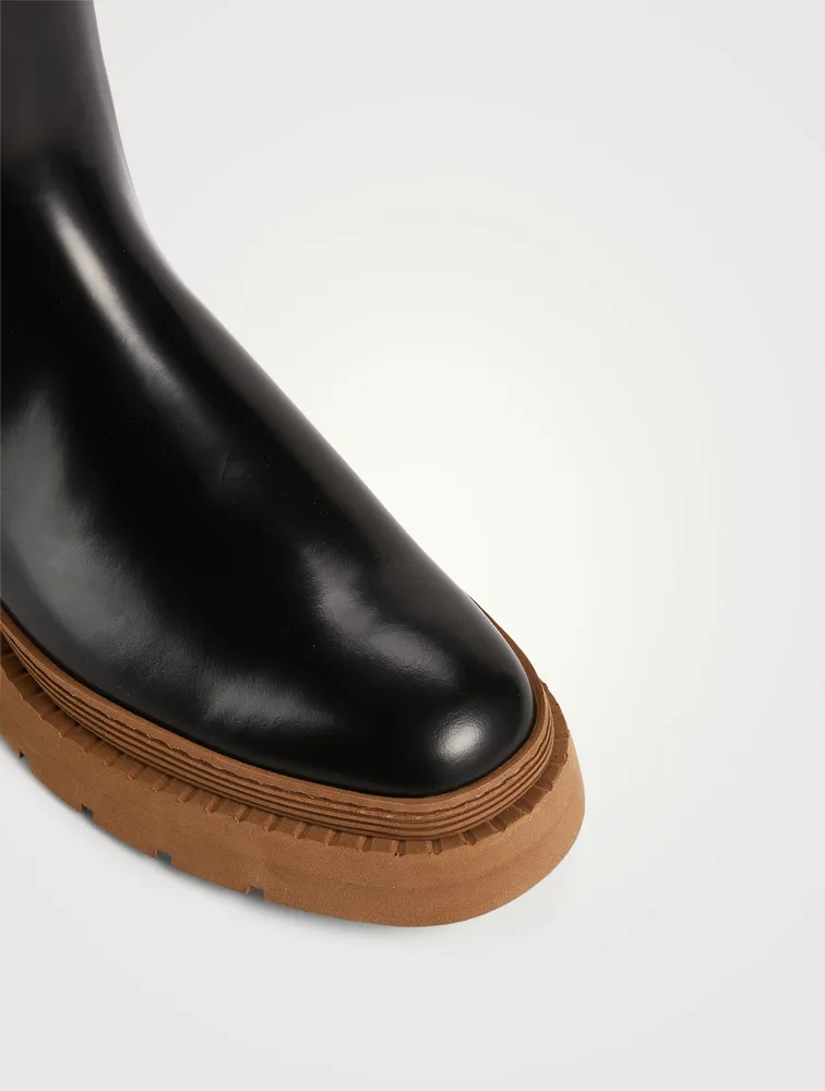 Leather Mid-Calf Chelsea Boots With Monili