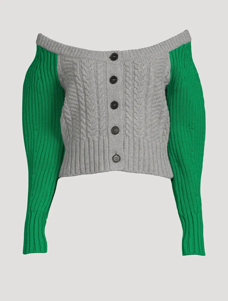 Two-Tone Cable Knit Cardigan