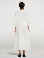 Pleated Zip-Front Midi Dress With Belt