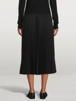 Wool Stretch Pleated Midi Skirt