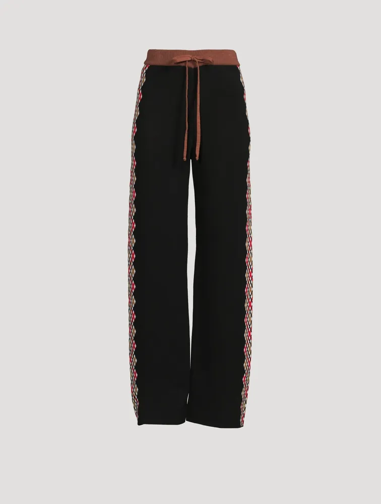 Drawstring Pants With Check Jacquard Stripe