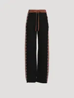 Drawstring Pants With Check Jacquard Stripe