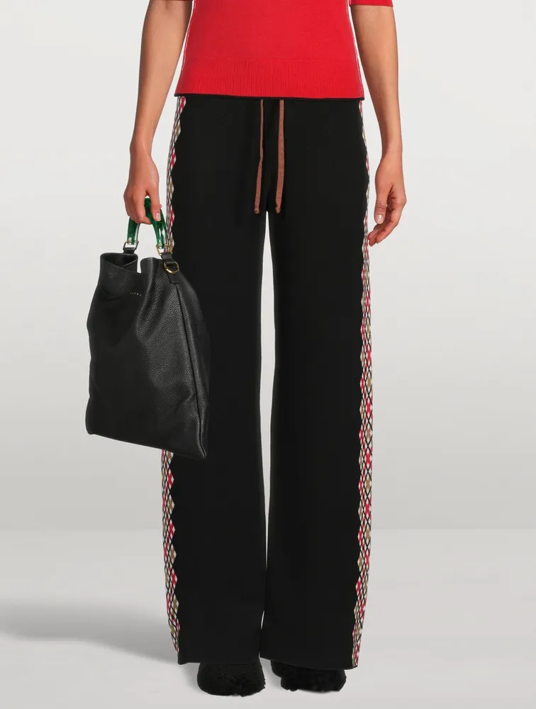 Drawstring Pants With Check Jacquard Stripe