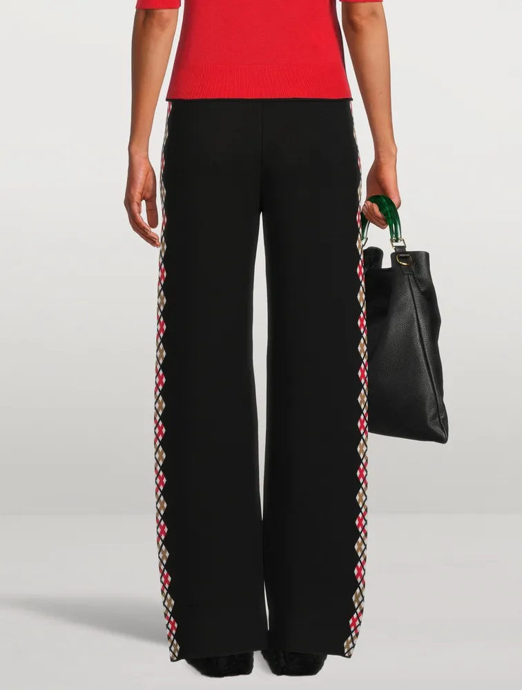 Drawstring Pants With Check Jacquard Stripe