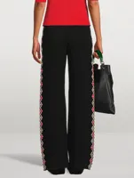 Drawstring Pants With Check Jacquard Stripe