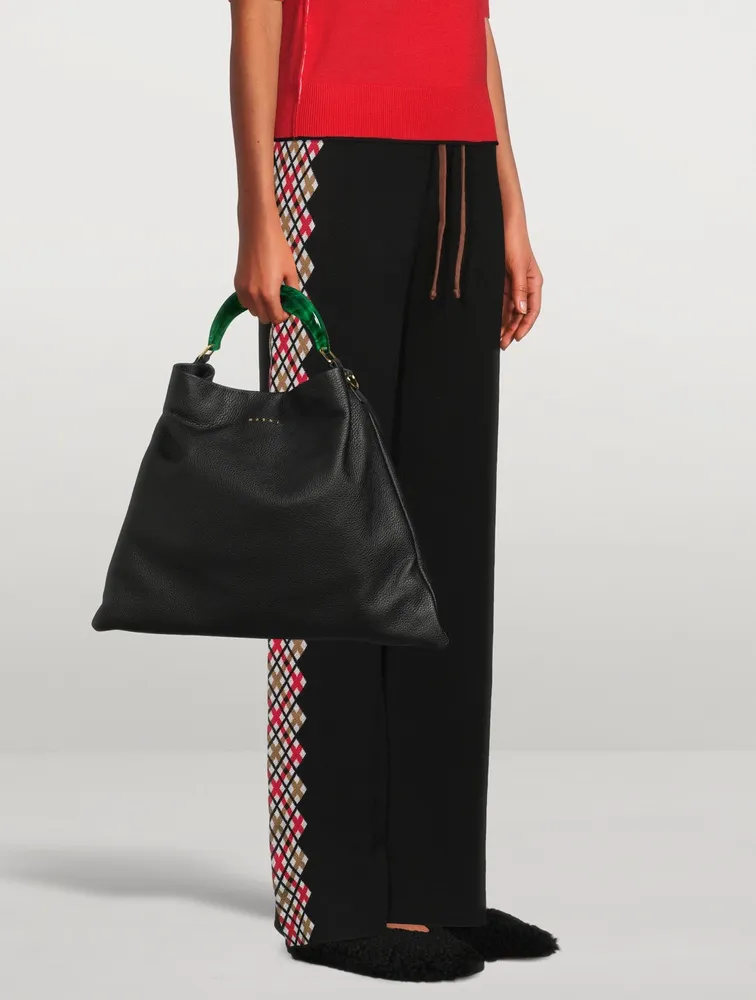 Drawstring Pants With Check Jacquard Stripe