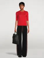 Drawstring Pants With Check Jacquard Stripe