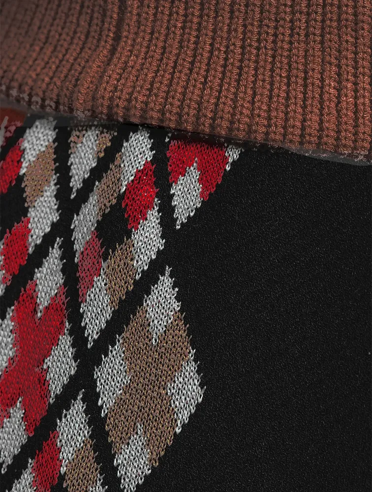Drawstring Pants With Check Jacquard Stripe