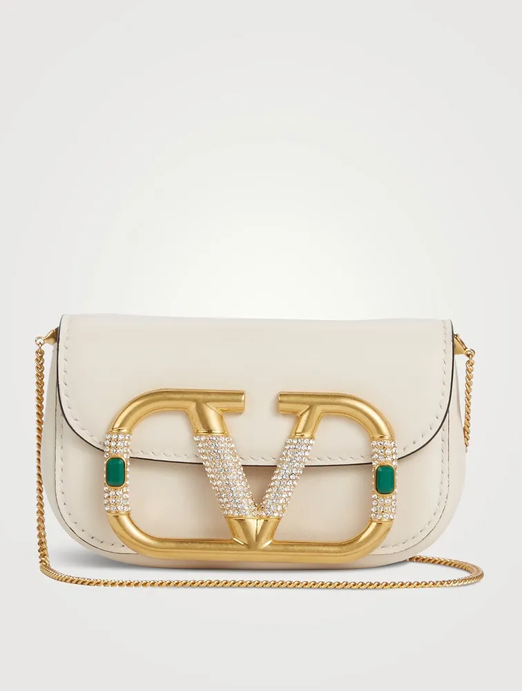 SUPERVEE Leather Crossbody Bag With Crystals