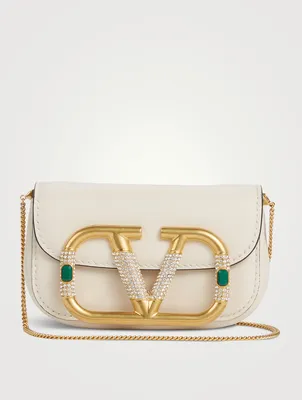 SUPERVEE Leather Crossbody Bag With Crystals