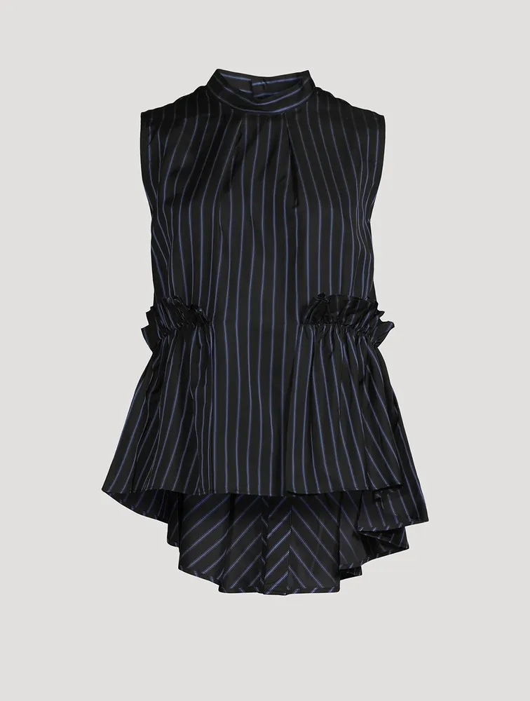 Ruffled Twill Sleeveless Shirt Stripe Print