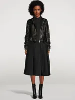 Ruched Leather Moto Jacket