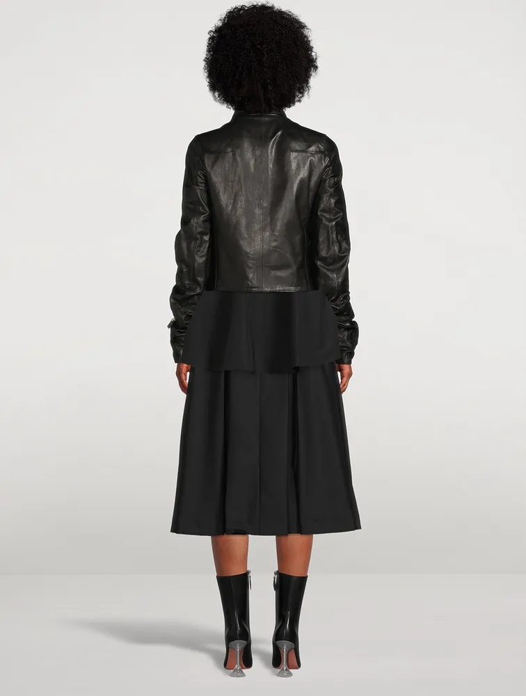 Ruched Leather Moto Jacket