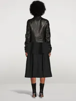 Ruched Leather Moto Jacket